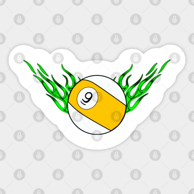 9 Ball with Green Flames Sticker by What I See by Dawne